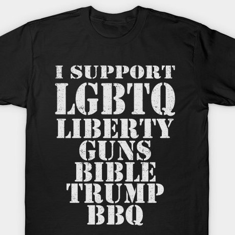 A food-truck owner is criticized for advertising a T-Shirt that says, 'I support LGBTQ. Liberty, guns, bible, Trump, BBQ'