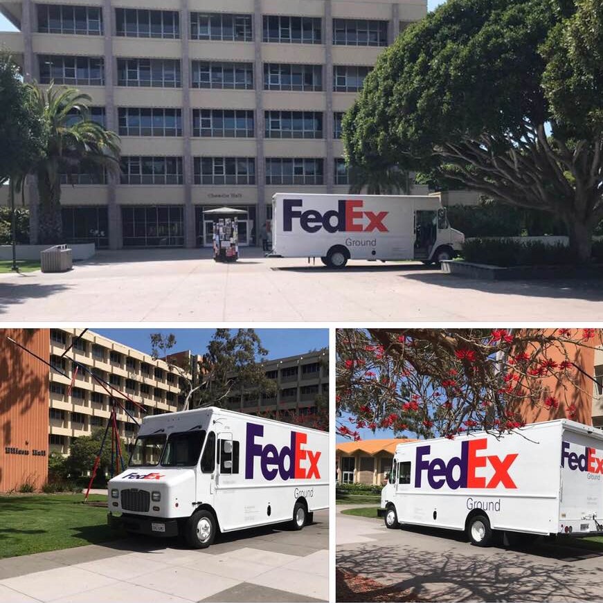 FedEx van driving/parking on UCSB walkways