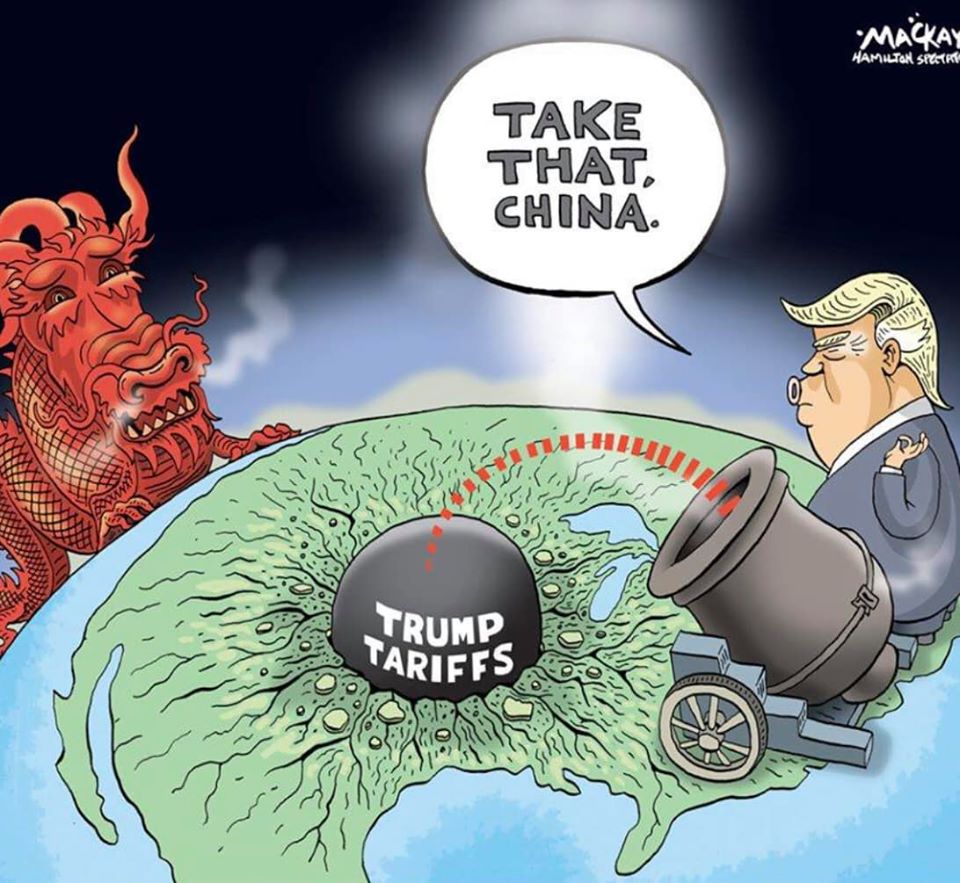 Cartoon showing the impact of China tariff on Middle-America