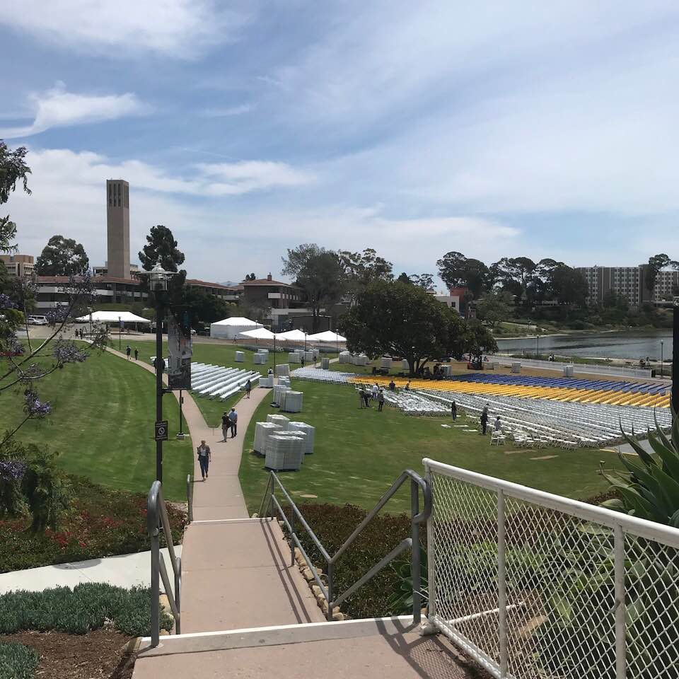 Area being set up near the UCSB lagoon for graduation ceremonies