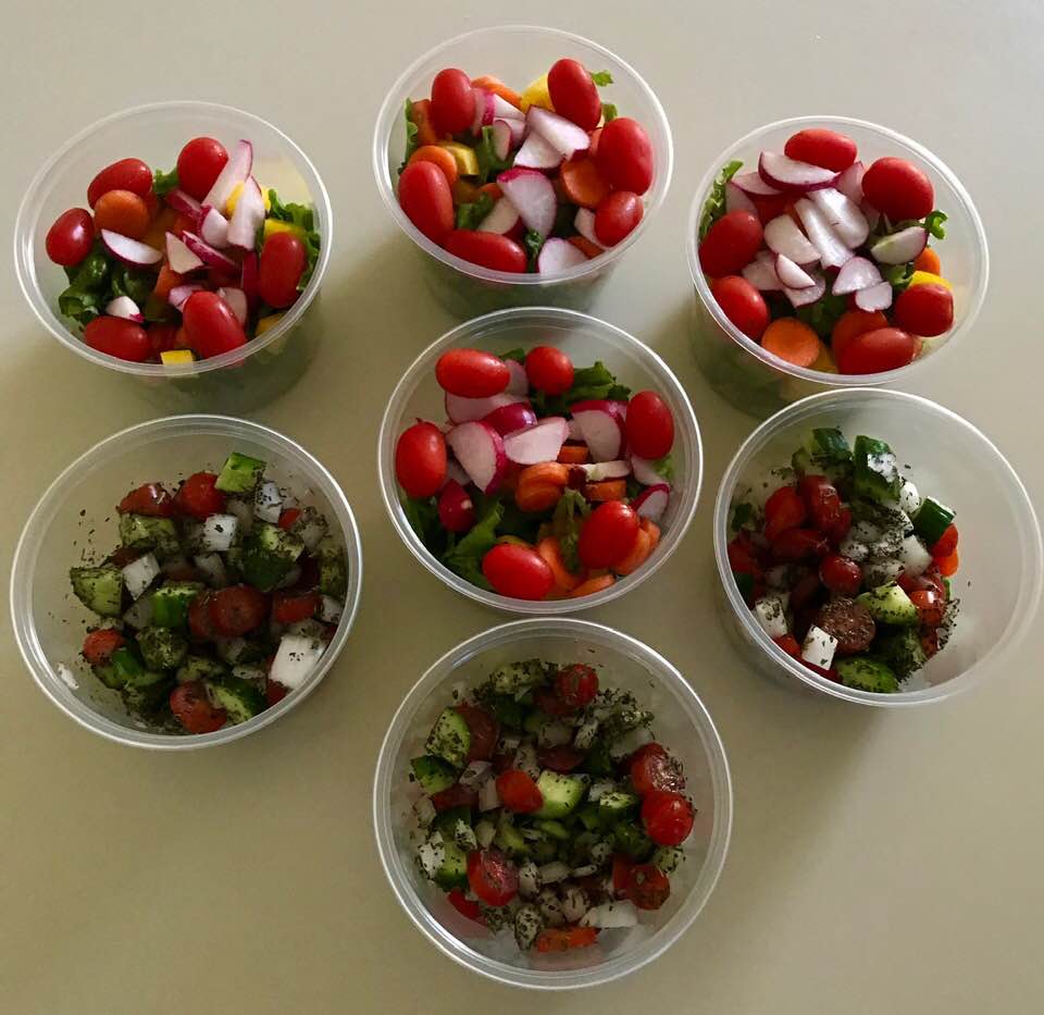 Salads for a week: Mixed-greens and Iranian-style Shirazi (cucumbers, tomatoes, onions, dry-herbs seasoning, lime juice)