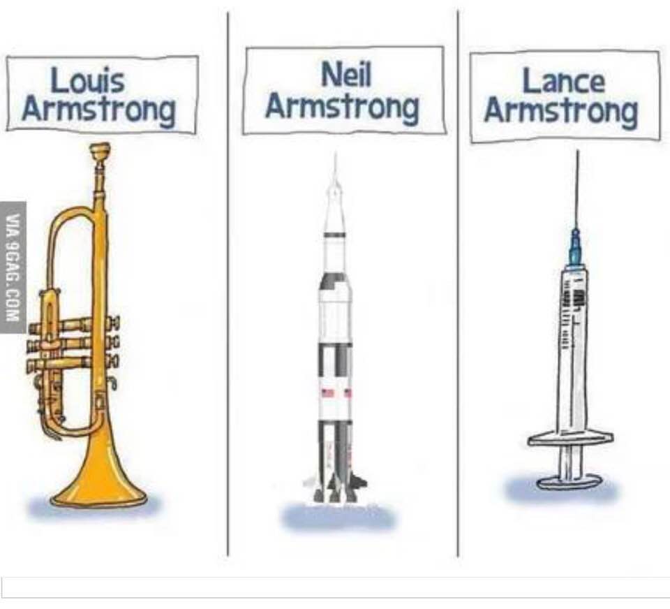 Cartoon for the occasion of the 50th anniversary of the Moon landing: Louis/Neil/Lance Armstrong