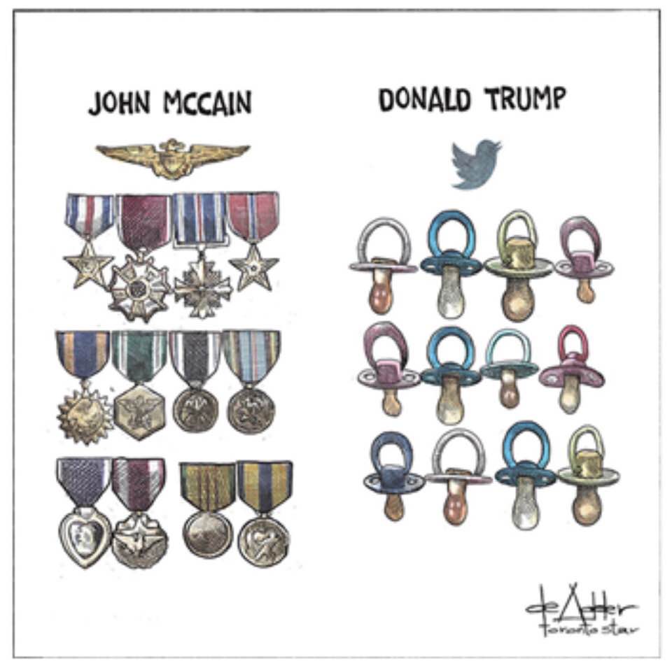 Cartoon by Michael de Adder, comparing McCain and Trump