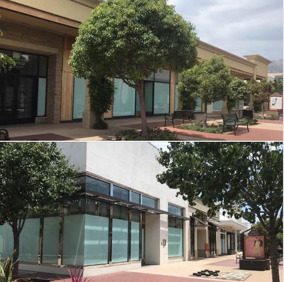 Photos showing closed stores at Santa Barbara's La Cumbre Plaza