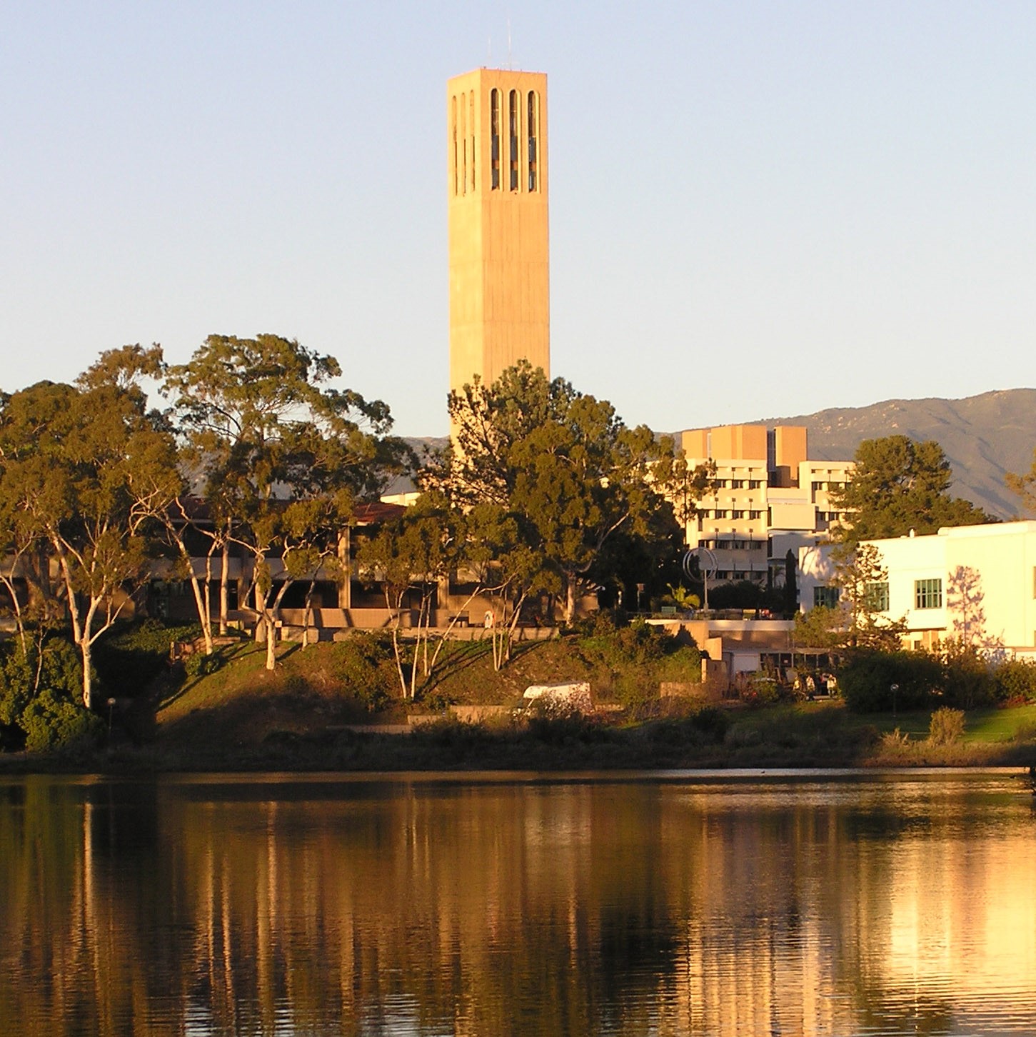 UCSB's Storke Tower and campus lagoon