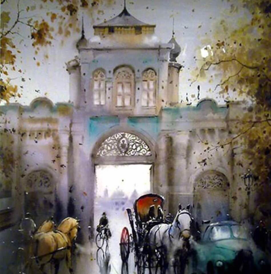 Painting of a famous Tehran landmark: Gate of the National Garden