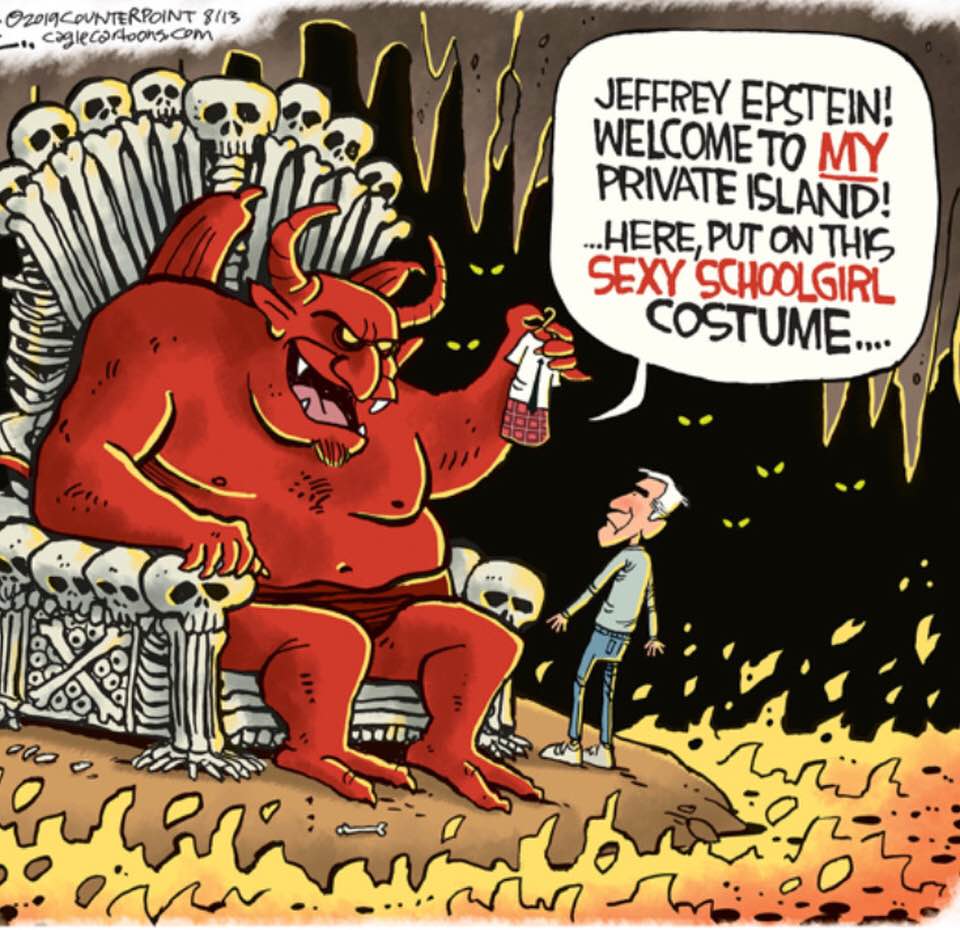 Cartoon: Jeffrey Epstein finds himself on the Devil's private island