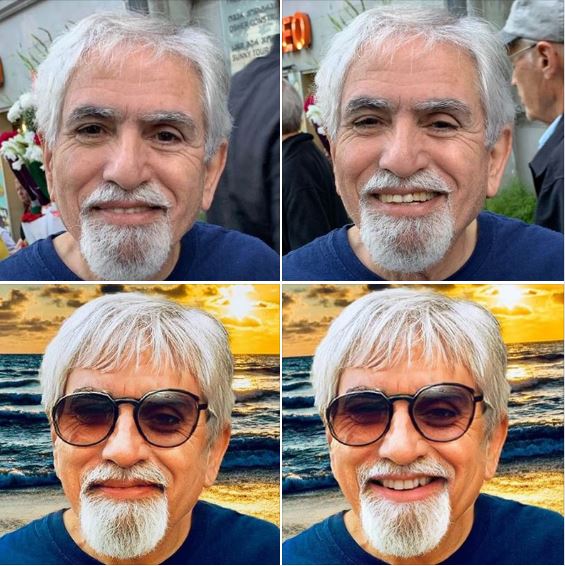 Two photos of me, and their FaceApp-edited versions