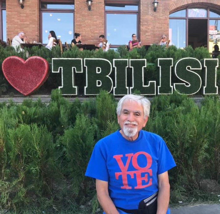 My photo in front of an 'I Heart Tbilisi' sign