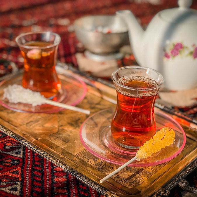 Tea served Iranian style: With rock candy