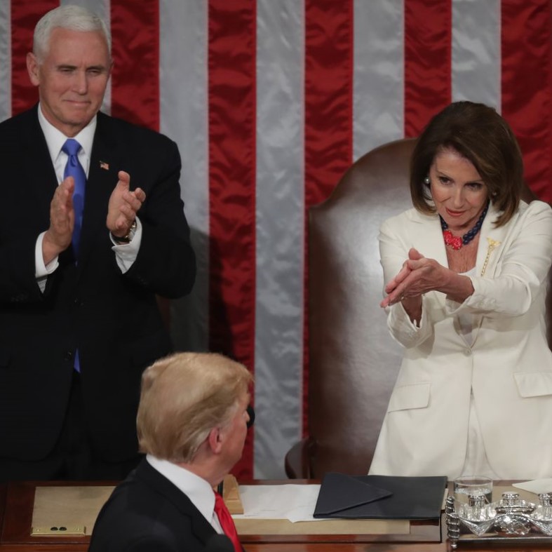 Photo of Donald Trump, Mike Pence, and Nancy Pelosi