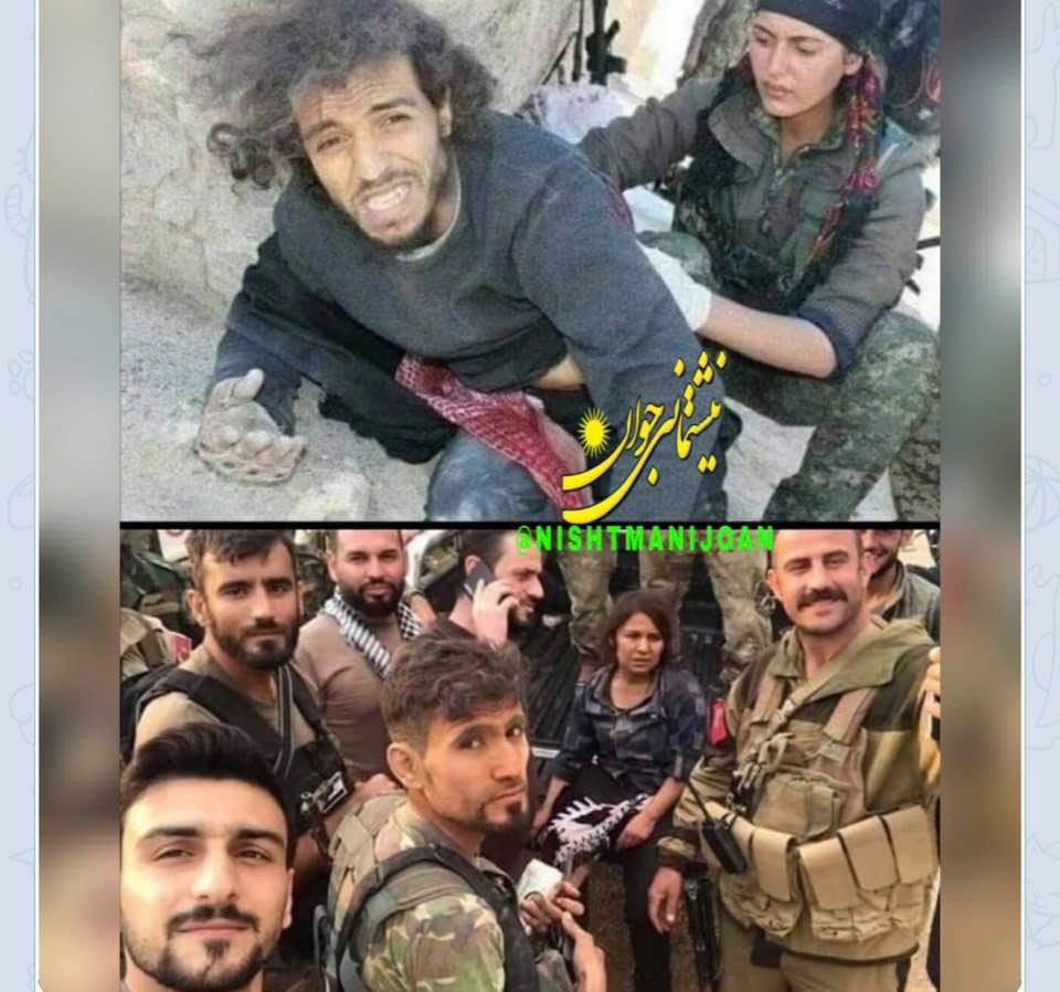 Contrast: How a Kurdish fighter deals with an injured ISIS prisoner vs. treatment of a captured Kurdish woman by ISIS-like Turks