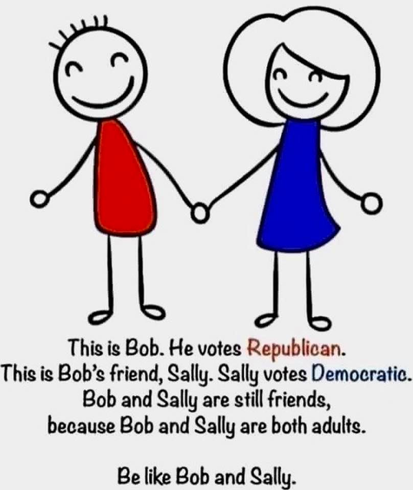 Meme of the day: Bob and Sally are friends, even though they vote with different parties