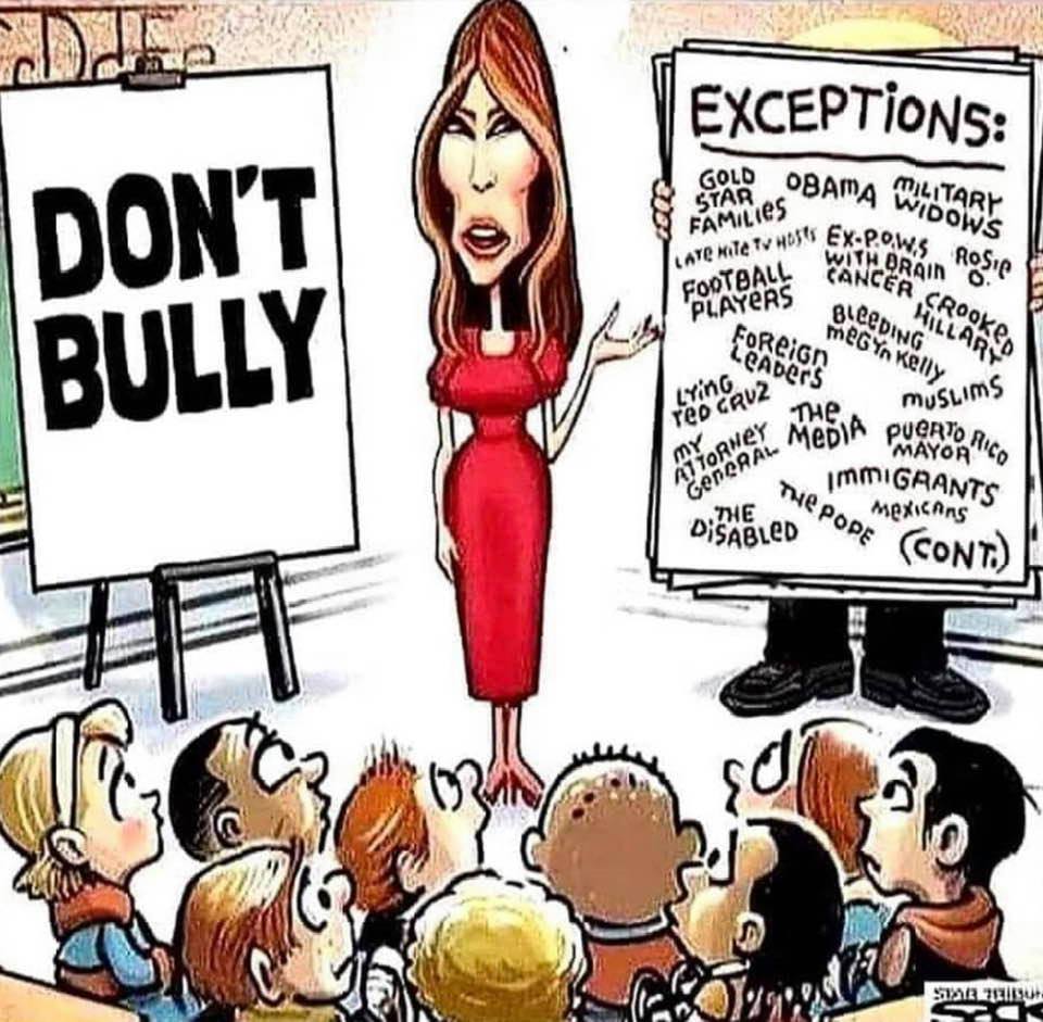 Cartoon: Melania Trump clarifies her 'Don't Bully' initiative by offering a list of exceptions