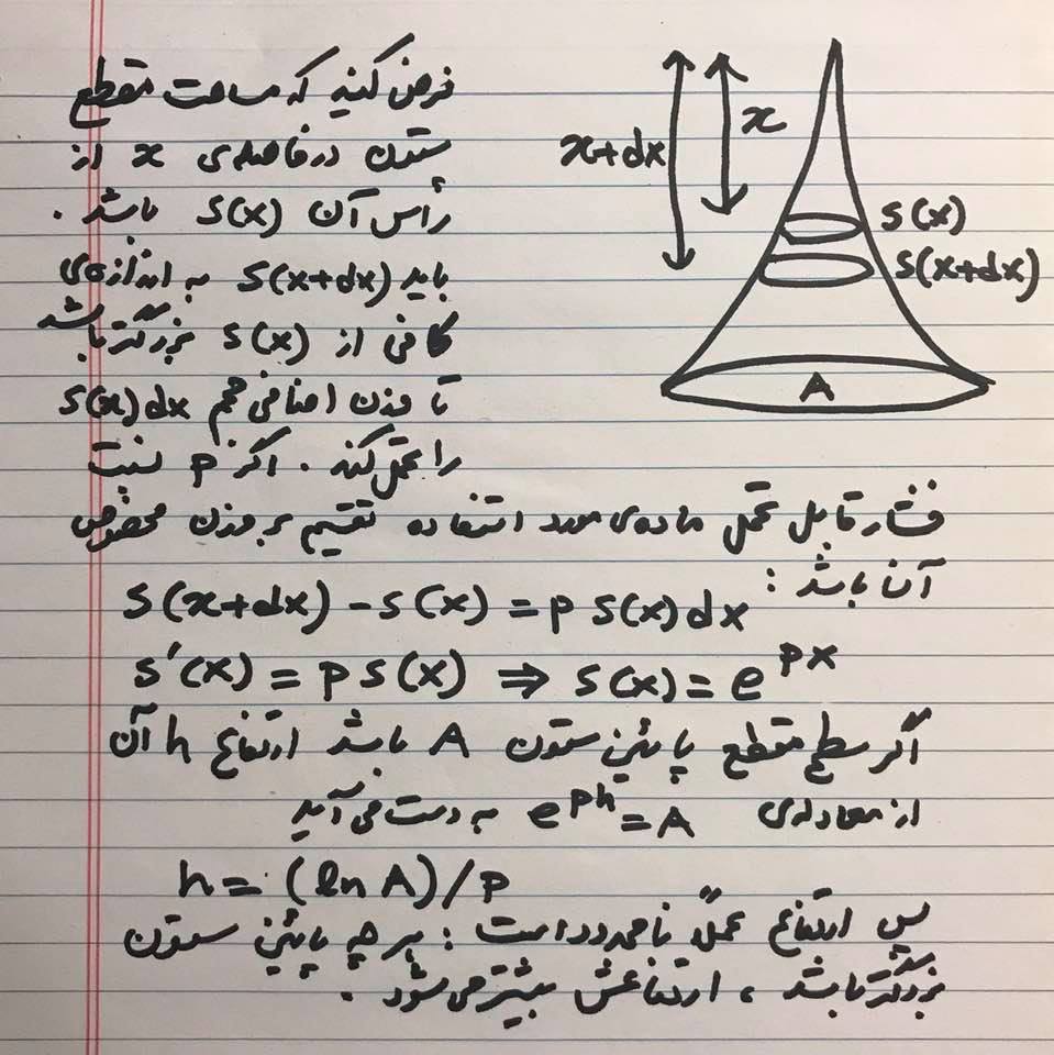 Solving a physics problem: Handwritten solution, in Persian
