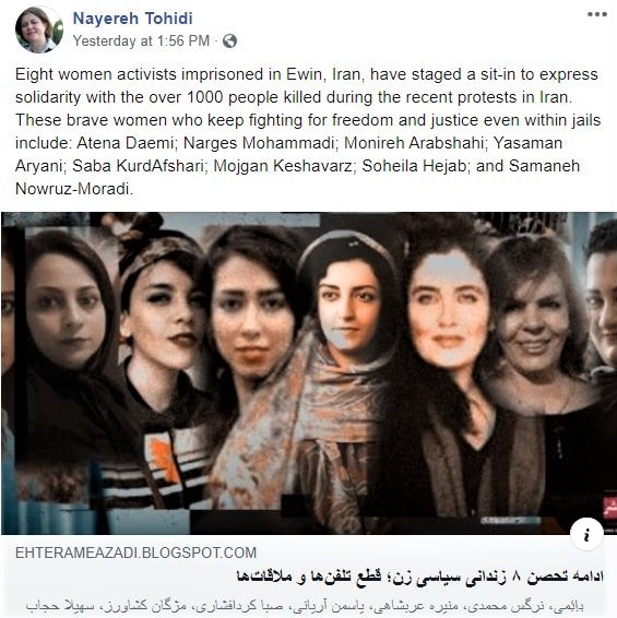 Nayereh Tohidi's Facebook post about abuse of women dissidents in Iran, 2