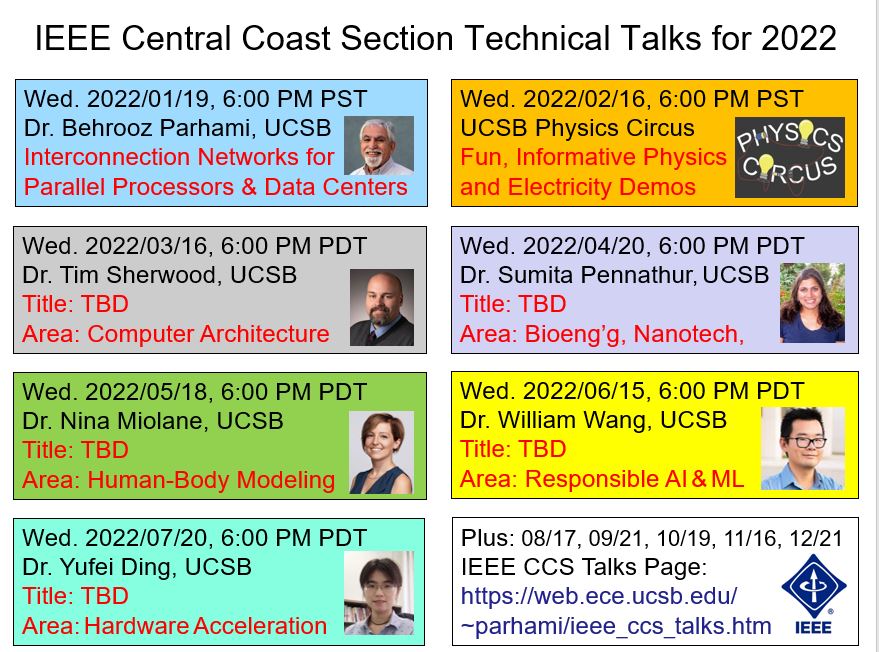 IEEE Central Coast Sections technical talks, January-July 2022