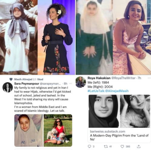 Women sharing photos of themselves with forced hijabs and without hijab