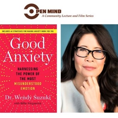 Today's book talk on 'good anxiety': Book cover and the author