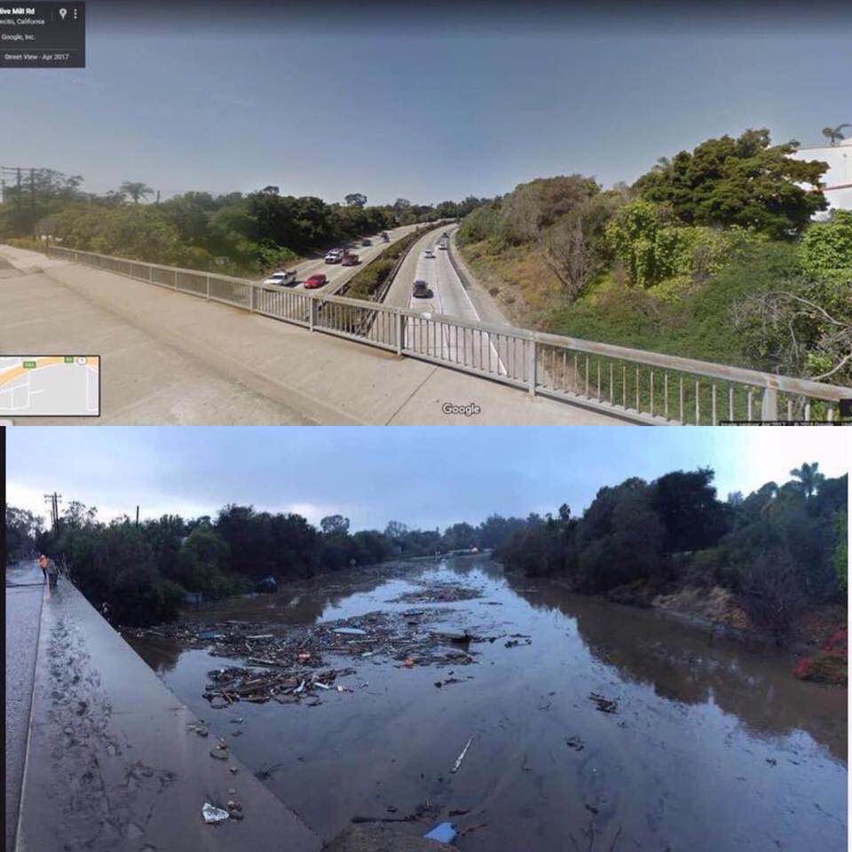 View of the US 101, the day after the devastating 2018 Montecito mudflow, killing 23