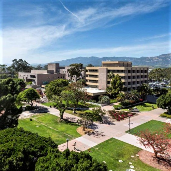 A nice view of the central part of the UCSB campus: Cheadle Hall is in front and SAASB behind it