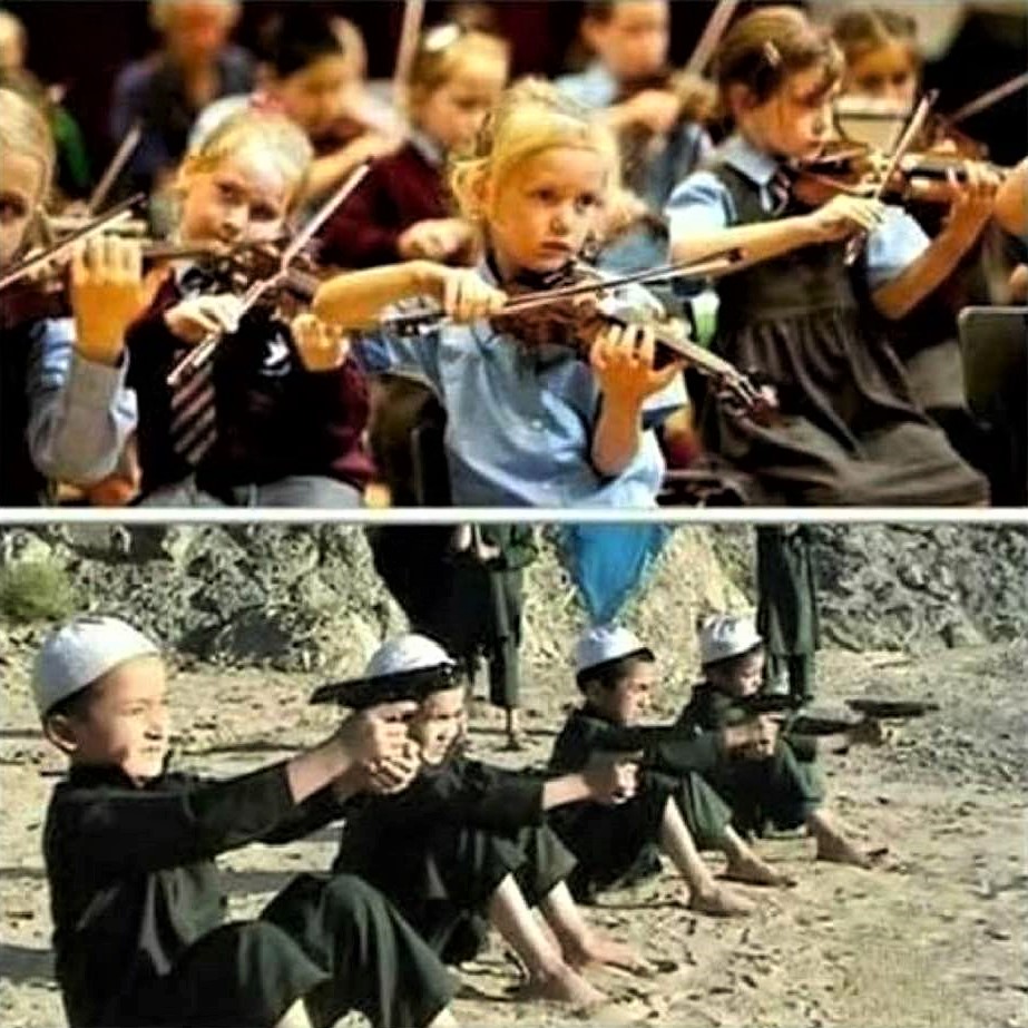 Cultural contrast: Raising children with musical instruments or guns!