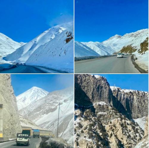 Snow-covered mountains along the Haraz Road, connecting Tehran to eastern Caspian Coast