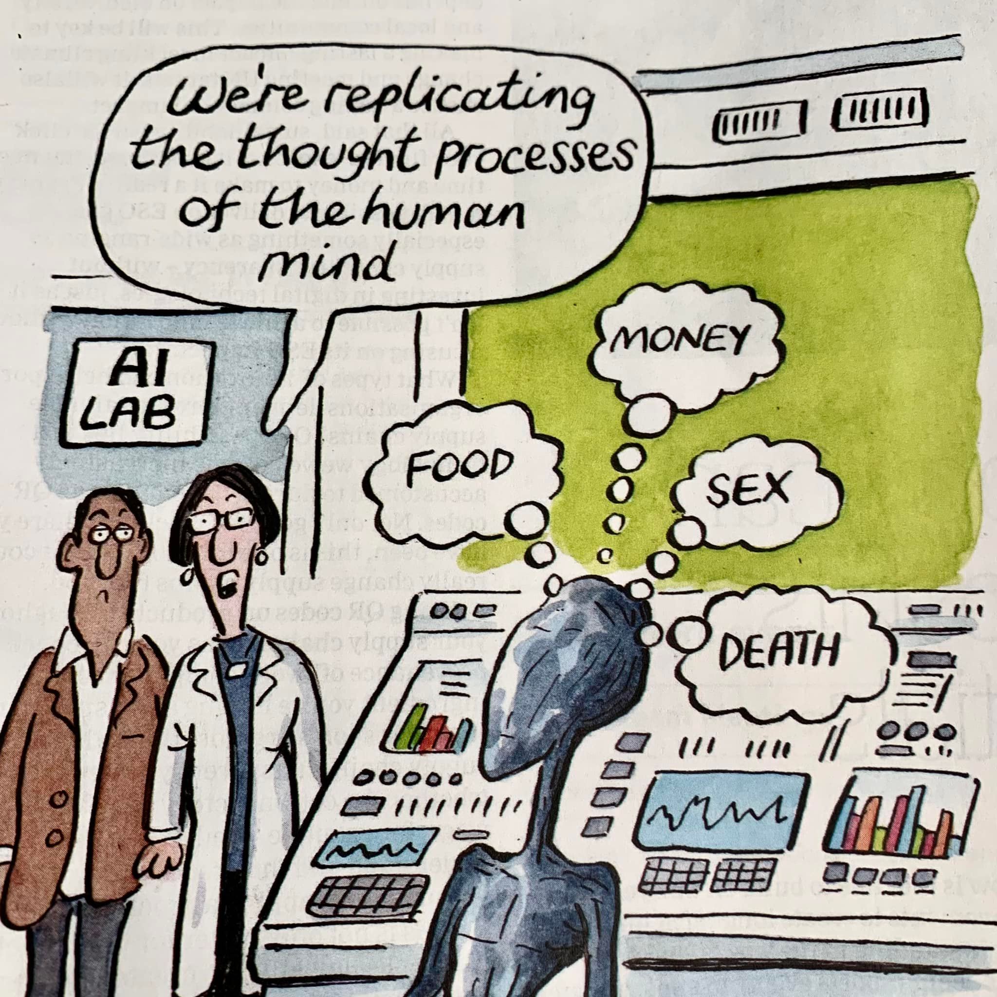 Cartoon: AI researchers replicate the thought processes of the human mind