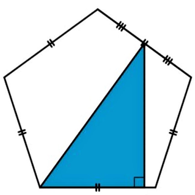 Math puzzle: What fraction of the area of the regular pentagon is shaded blue?