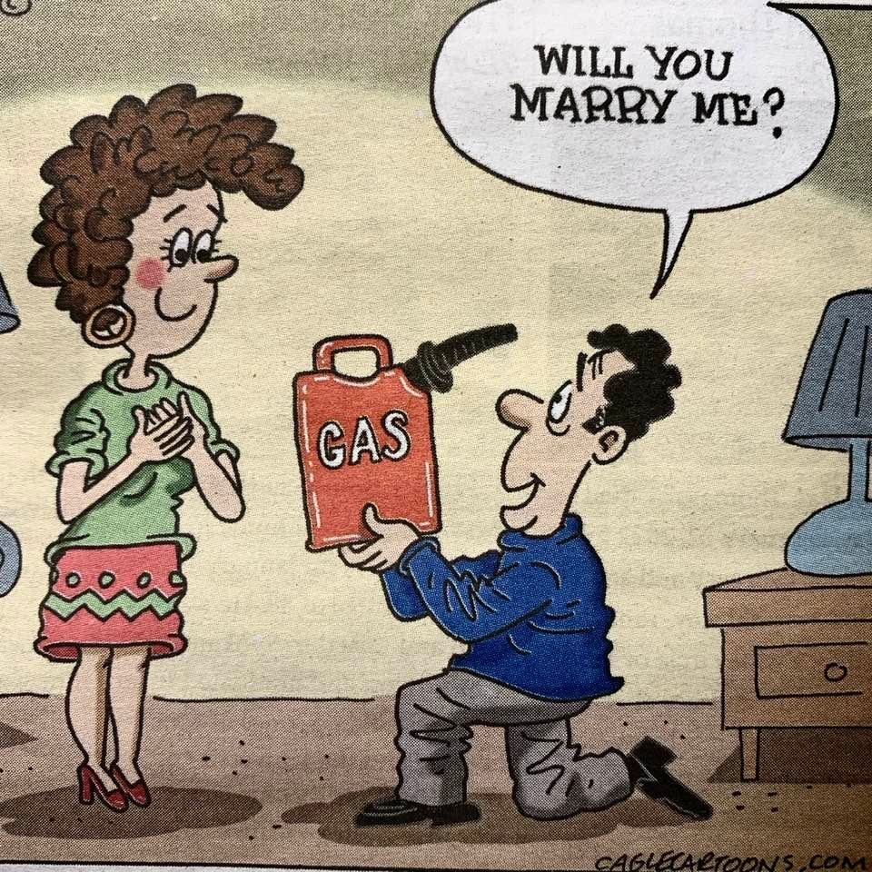 Cartoon: Marriage proposal in the age of 7-dollar/gallon gas