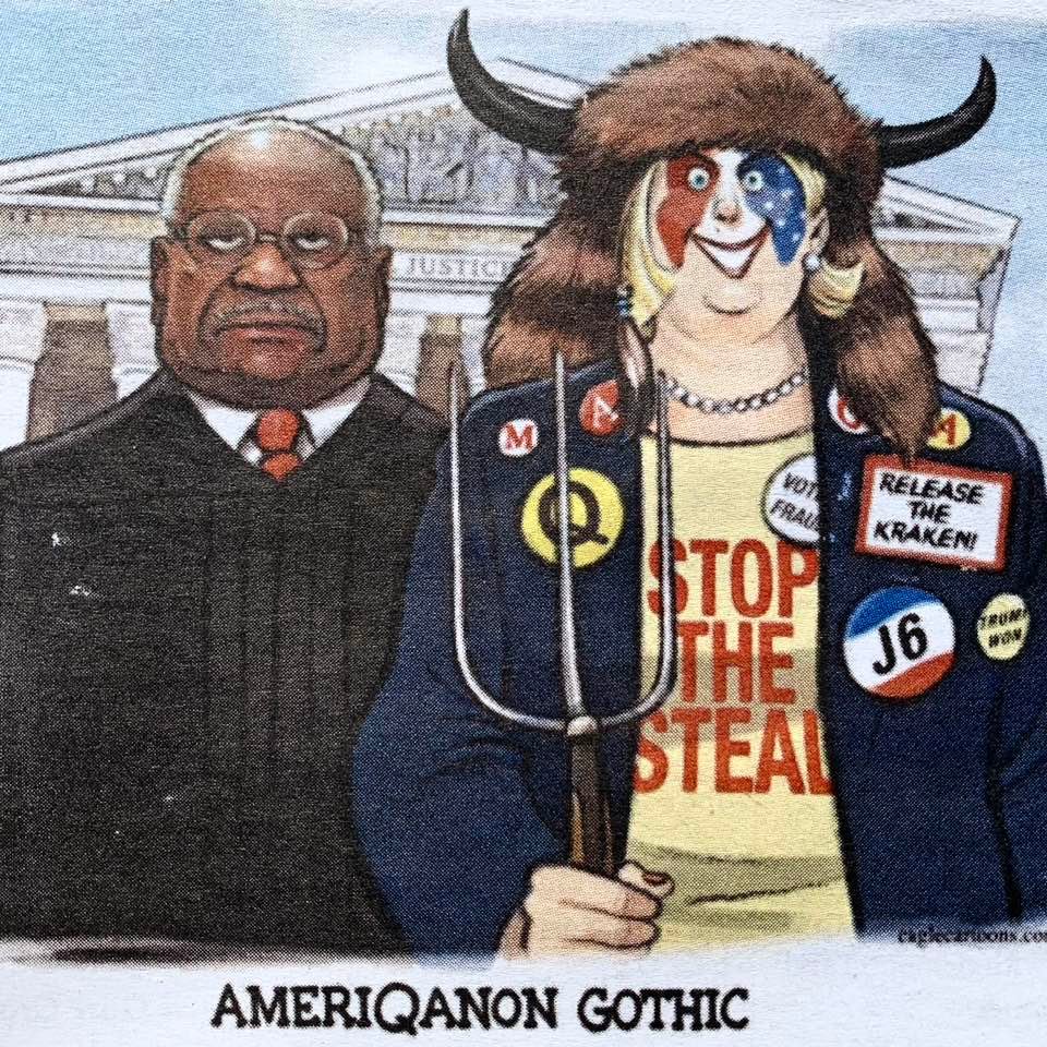 Cartoon (Ameriqanon Gothic): US Supreme Court Justice Clarence Thomas and his wife