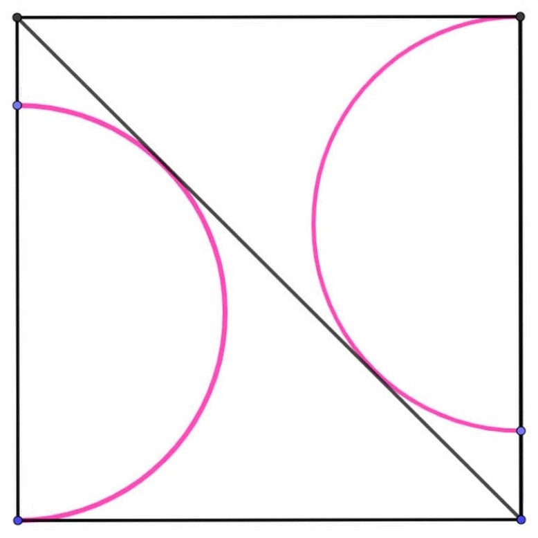 Shown are two half-circles in a unit square. Find their diameter