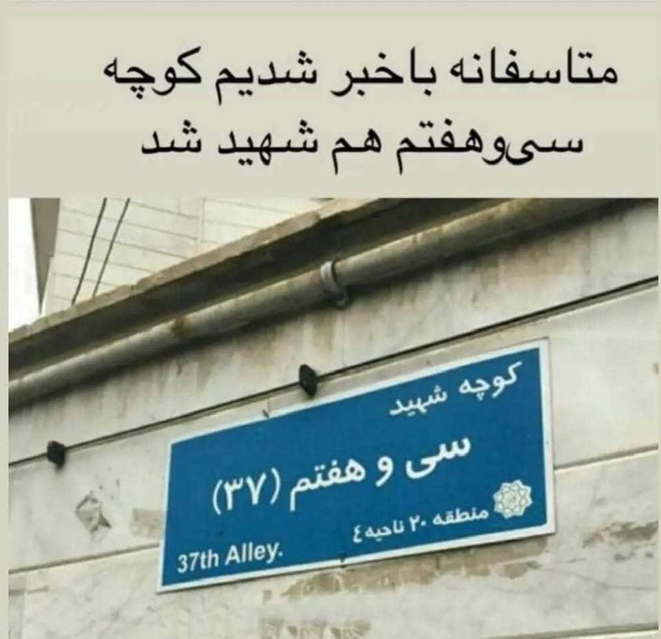 Humor for my Persian-speaking readers: Unfortunately, the 37th Alley has been martyred