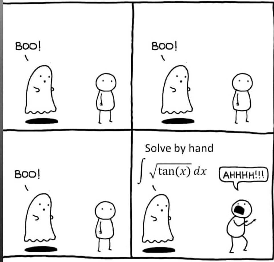 Cartoon: Calculus is more effective than a ghost costume for scaring people on Halloween