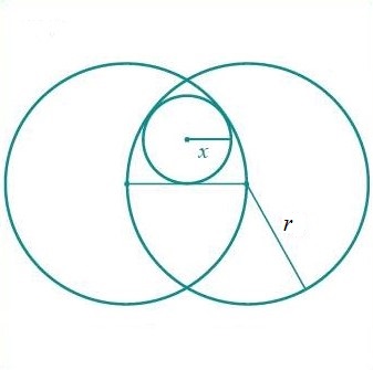 Math puzzle: We have two circles of radius R, with their centers separated by R. What is the radius of the small circle?