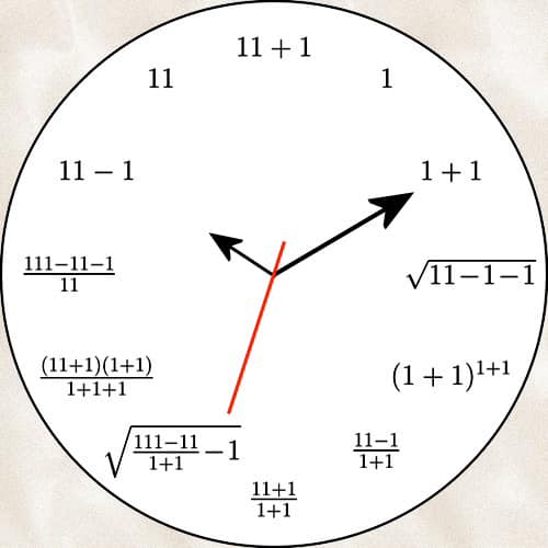 Clock-face markings, using 1s only: See if you can improve on the expressions shown, in the sense of using fewer 1s