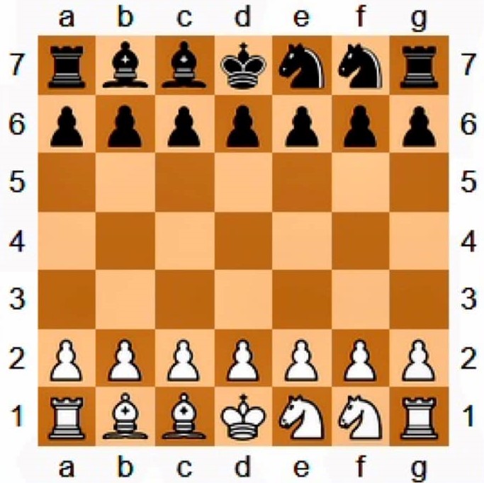 Drangonfly 7 x 7 chess starting board configuration