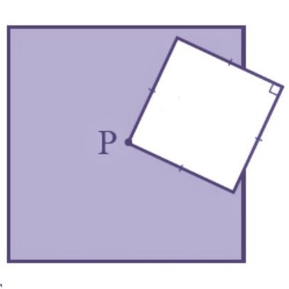 Math puzzle: The large square is 2 × 2, centered at P, and the small square is 1 × 1. What is the perimeter of the shaded region?