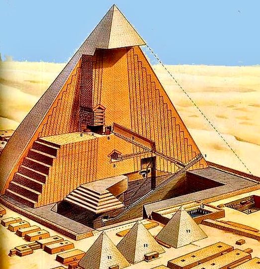 Cross-section, showing the inside the Great Pyramid of Giza, Egypt
