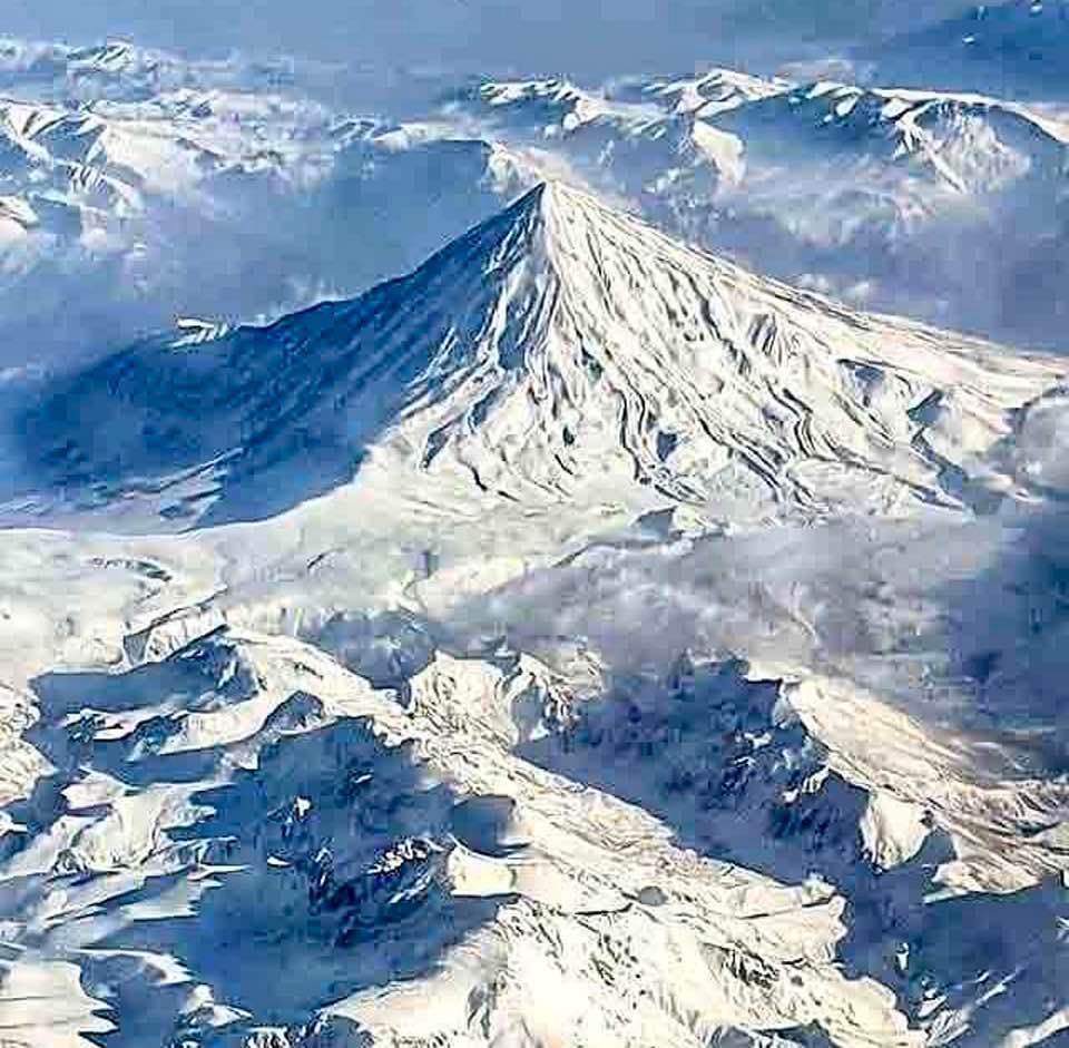 The majestic Mount Damavand in north-central Iran, entirely covered with snow