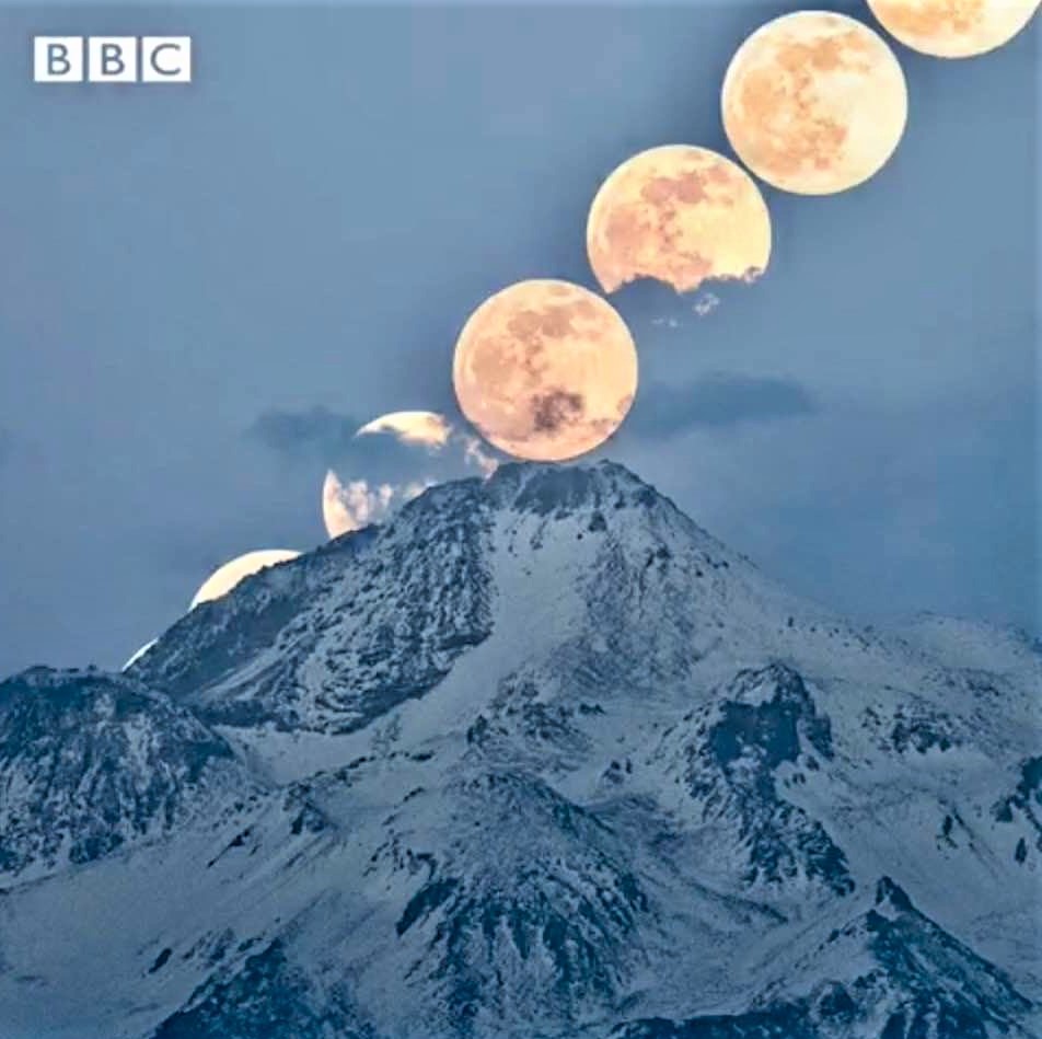 The Moon, as it emerges from behind Mount Sabalan (northwestern Iran) and moves up in the sky