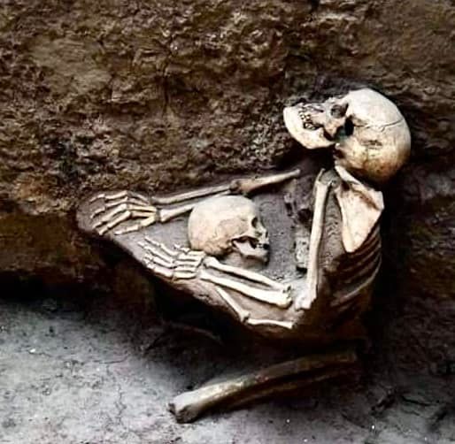 China's Pompeii: Skeletons, from 2000 BCE, of a mother trying to shield her child during a major earthquake that triggered massive floods