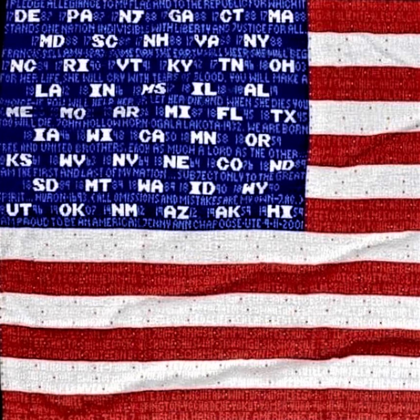 The American flag, with state names for stars