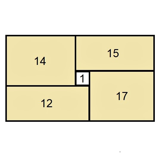 Math puzzle: A rectangle is divided into 4 smaller rectangles of known areas and a unit square, as shown. What are the rectangles' side lengths?