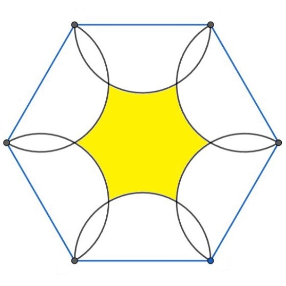 Math puzzle: What fraction of the area of the regular hexagon is outside the six semicircles?