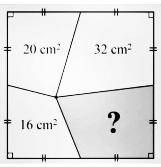 Math puzzle: An interior point of a square and midpoints of its sides are used to divide the square into four areas. Determine the unknown area