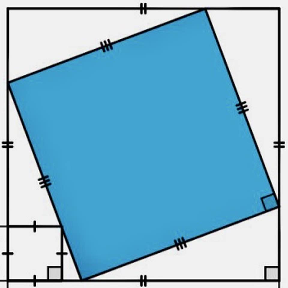 Math puzzle: This diagram contains a unit square at the lower left, a 5-by-5 outer square, and a blue square whose area is sought