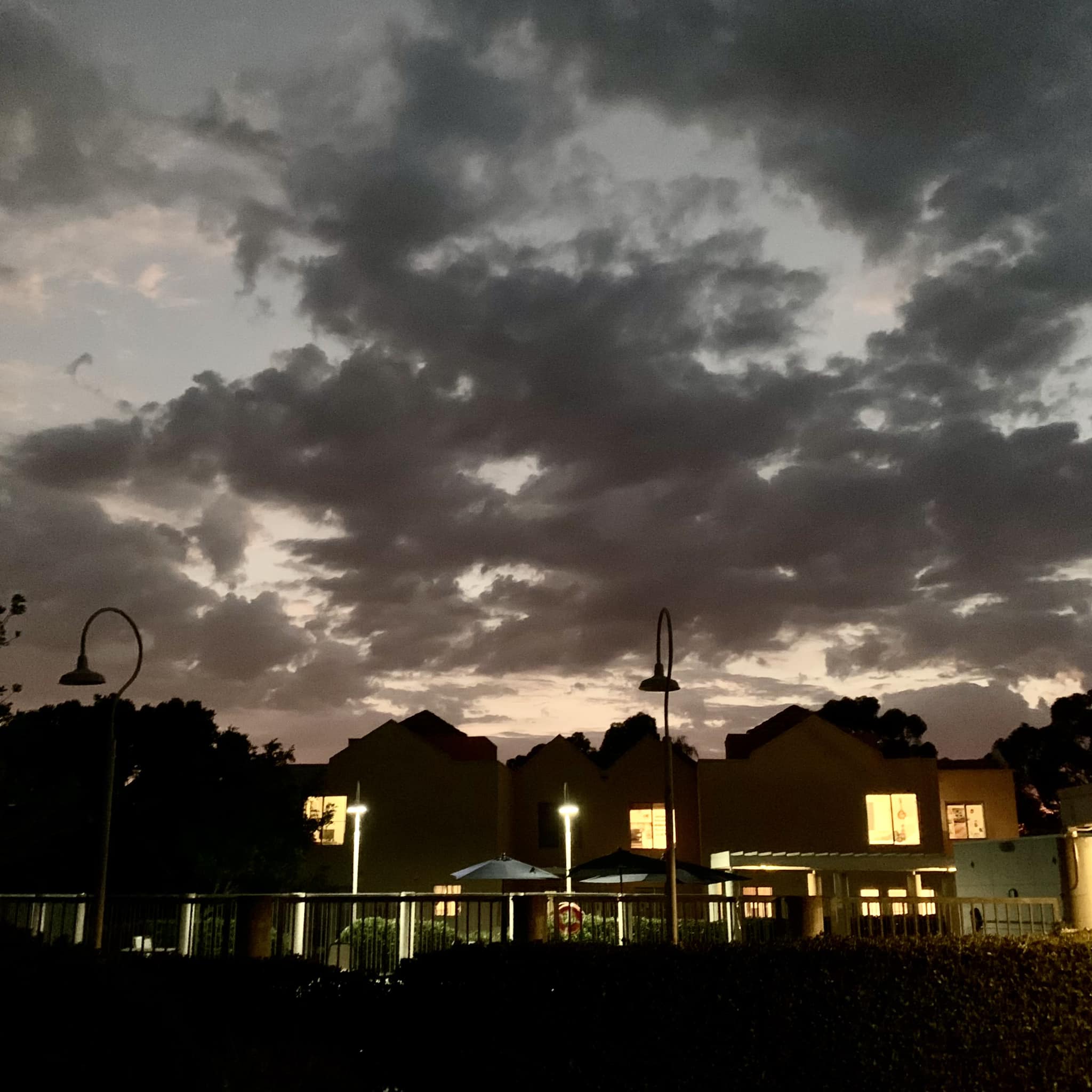 Post-storm skies: Last night at UCSB West Campus, looking at my house (on the left) and an adjacent unit