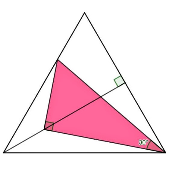 Math puzzle: What fraction of the area of the outer equilateral triangle is pink? 