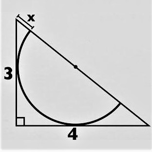 Math puzzle: In this diagram with a semicircle inside a right triangle, calculate x